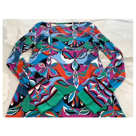 EMILIO PUCCI BLUE MULTI PRINT DRESS SIZE US 12 / IT 46 NWOTS! - Picture 7 of 16